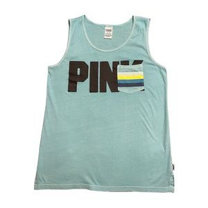 Victoria's Secret PINK Women’s Logo Blue Sleeveless Tank Top Size Medium